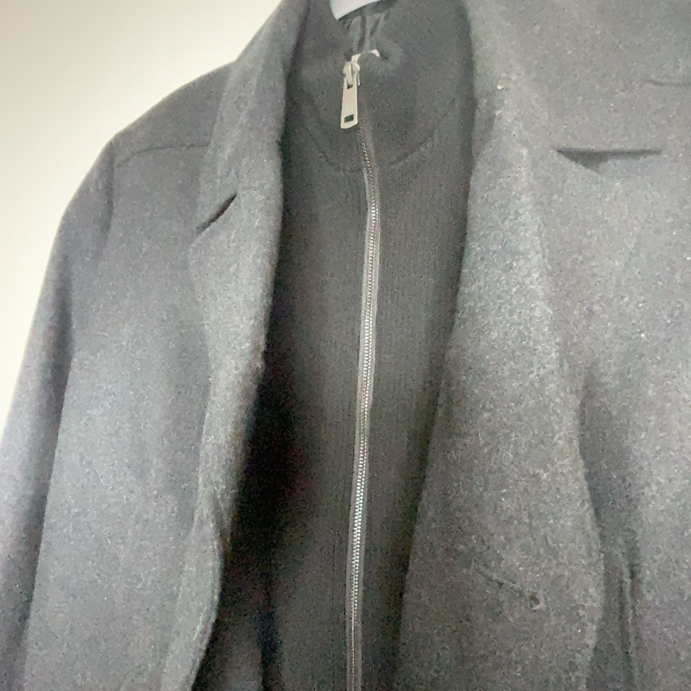 Kenneth Cole Men's L Gray Wool Blend Peacoat Zip Bib Double Breasted NWT